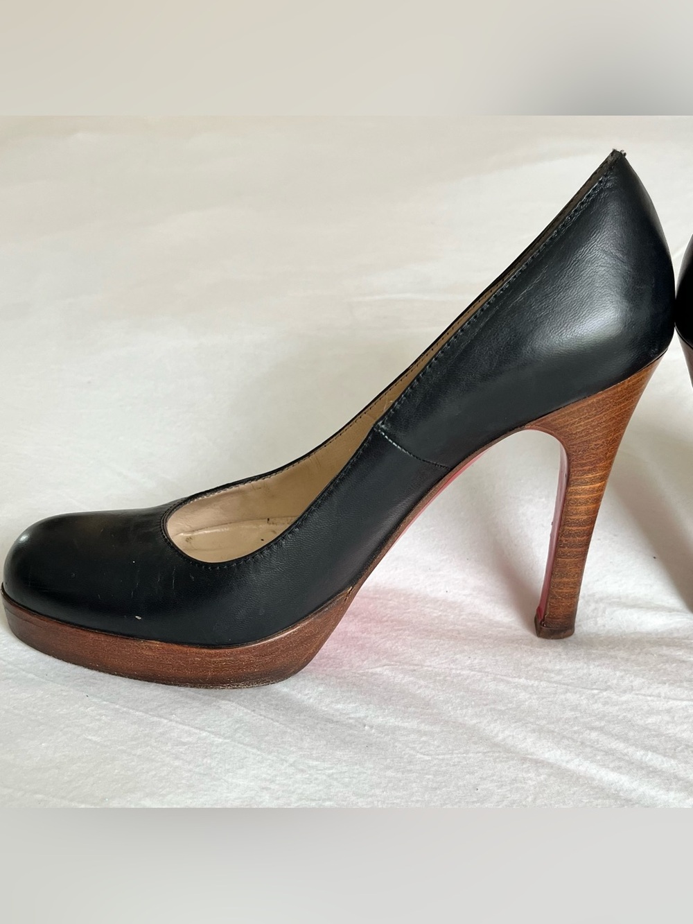 Christian Louboutin Black Leather Wooden Platform Pumps Heels - Picture 5 of 8